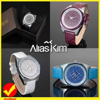 Alias Kim Nice Crystal Dial Leather Ladies Girls Wrist Quartz Watch 