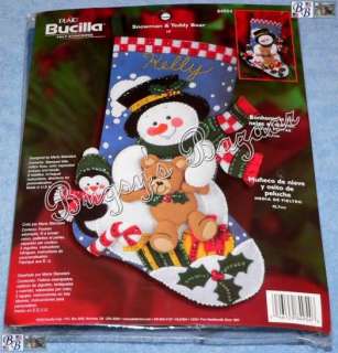 Bucilla SNOWMAN AND TEDDY BEAR Stocking with Penguin Felt Christmas 