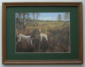 Two Birddogs Pointers Quail Framed Country Picture Art  