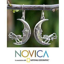 Sterling Silver Cow in the Moon Dangle Earrings (Thailand 