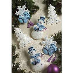 Snowflake Snowman Ornaments Felt Applique Kit  