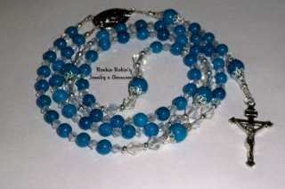 Turquoise Blue Jade Catholic Rosary Bead Necklace  