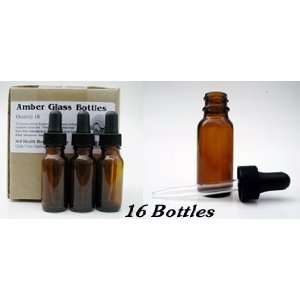  Bottles Amber Glass with Dropper 1/2 oz. (Qty. 16) Health 