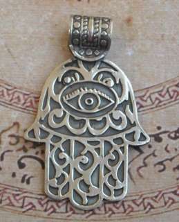 Khamsa, Hamsa, Hand of Fatima Silver Pendant Amulet  