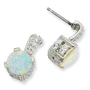   Opal Cabochon CZ Dangle Post Earrings in Sterling Silver Jewelry