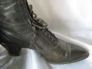 Antique Victorian Lace Up Black Leather Shoes Boots  