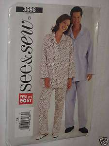 Butterick Pattern 3698 Unisex Pajama Top Pants LG   XL  