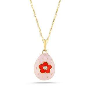  10k Yellow Gold Red and Baby Pink Enamel with Diamond 