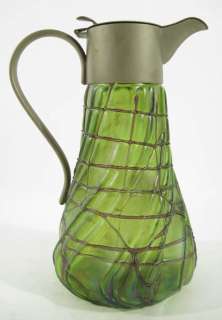 Antique Art Nouveau Jugenstil Iridescent Glass Claret Jug Pitcher 