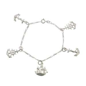  Sterling Silver Ship and Anchor Charm Bracelet: Jewelry