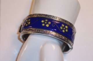 Vintage High End Enamel Hinged Bracelet~Flower Design  