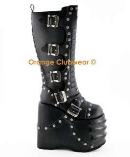 DEMONIA STACK 317 Mens Gothic Punk Knee Boots Shoes  
