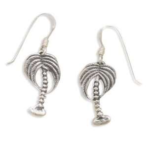  Oxidized Palm Tree French Wire Earrings: Jewelry