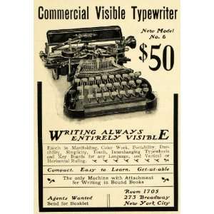 Ad Commercial Visible Typewriter Model No 6 273 Broadway New York City 