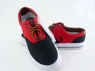 POLO RALPH LAUREN VAUGHN SADDLE CANVAS/LEATHER BLACK/RED  