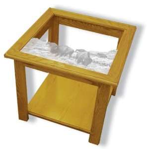  Herd of Buffalo End Table   Solid Oak with Etched Glass 