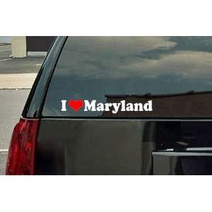  I Love Maryland Vinyl Decal   White with a red heart 