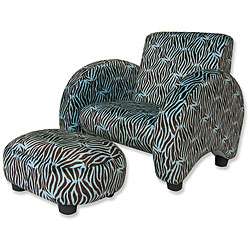 Trend Lab Blue Velour Zebra Print Chair and Ottoman Set  Overstock 