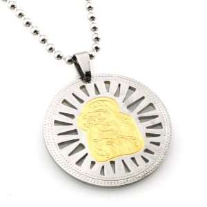  Stainless Steel Mother Mary & Baby Jesus Two Tone Disc 