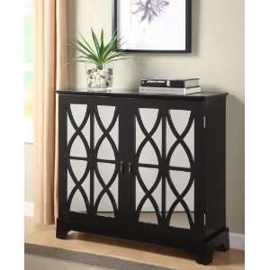   Powell Black Console Table with Mirrored Glass Doors