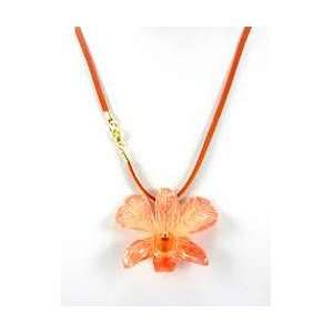    REAL FLOWER Orange Orchid Pendant Necklace Cord 18in: Jewelry