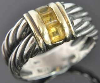   Sterling Silver 14K Yellow Citrine Double Cable Band Ring Sz 5.5 NR