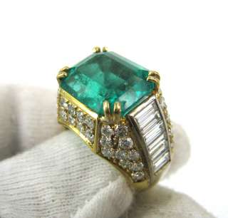 Fine 7.98ct Green Emerald 3.75ct Diamond 18K Ring  