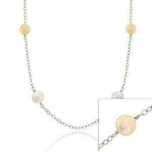   Pink, Gray & White Coin Pearl leaf link Long Necklace 30 Jewelry