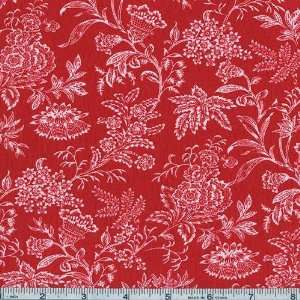  45 Wide Black + White + Red Allover II Floral Toile Red Fabric 