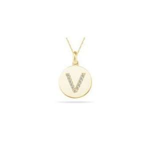  0.22 Cts Diamond Initial V Pendant in 14K Yellow Gold 