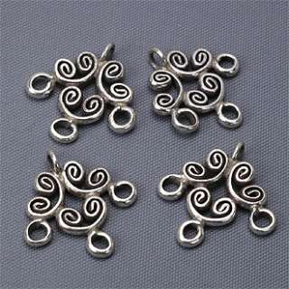 HIZE SC312 Thai Karen Hill Tribe Silver 4 CURLY CHANDELIER Charms 20mm 
