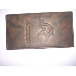  Vikings Drk Brown Leather Embossed Checkbook Everything 