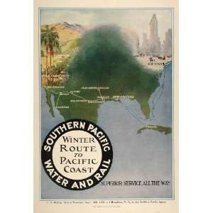 1910 Ad Southern Pacific Railroad Ship Winter Route Map   Original 