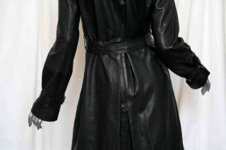 GERARD DAREL Long Soft Black Leather Belted Trench Coat Jacket US 4 
