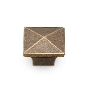 Village expression   1 1/4 long square knob in burnished brass