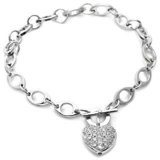  Sterling Silver Heart Charm Toggle Bracelet: Gold and 