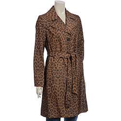 Via Spiga Womens Belted Leopard Print Trench Coat  Overstock