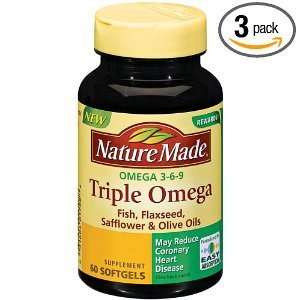 Pack of 3) Nature Made Triple Omega 3 6 9, 60 Count Softgels  180 