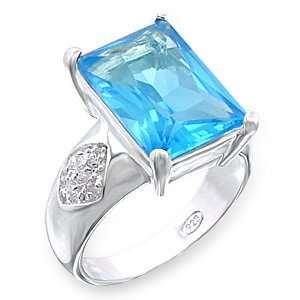 Steling Silver Young Line Ring with Aquamarine Cubic Zirconia Sizes 6 