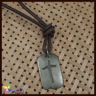 Dog TAG Code Leather Chain Simple Cross Mens Necklaces  