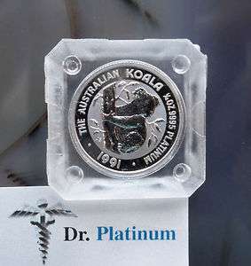1991 Koala, Australia, 25 Dollars, 1/4 Ounce, .9995 Platinum  