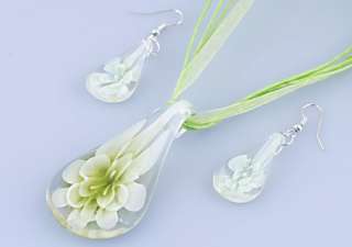 14357 8Sets Drop Murano Glass Necklace Earrings Flower  