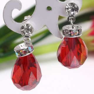 Red Crystal Glass Nickel Free Earrings Stud Ear 1Pair  