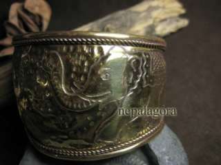 2036 Elephant emboss Brass tone bracelet india jewelry  