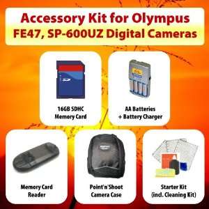 Point n Shoot Accessory KIT for Olympus FE47, SP 600UZ including AA 