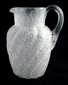 Overshot blown art glass craquelle milk pitcher, 7 h  