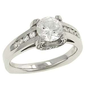    Round/Pave Diamond Engagement Ring .21cttw (CZ ctr): Jewelry