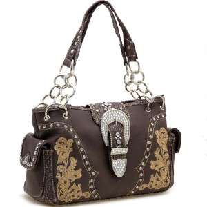 Brown Western Stitch Belt Buckle Rodeo Cowgirl Handbag  