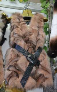 100% Real Genuine Fox Fur Long Vest Jacket Coat Gilet Waistcoat 