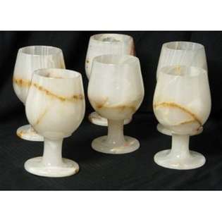   of 6 White Onyx Goblet Glassware Drinking Glass 5H, 3D 